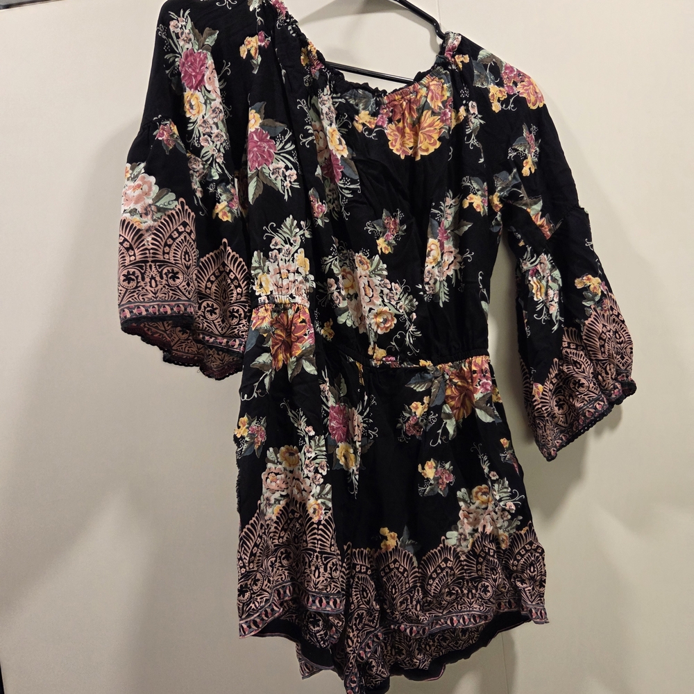 Angie Black Dress with Floral Pink and Yellow - Picture 3 of 3